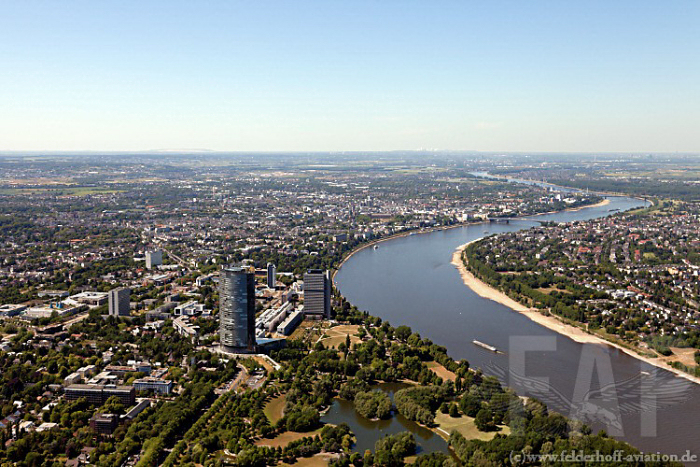 Bonn, Rheinaue, Luftbild, Auenwerbung mit Skybanner, Luftwerbung